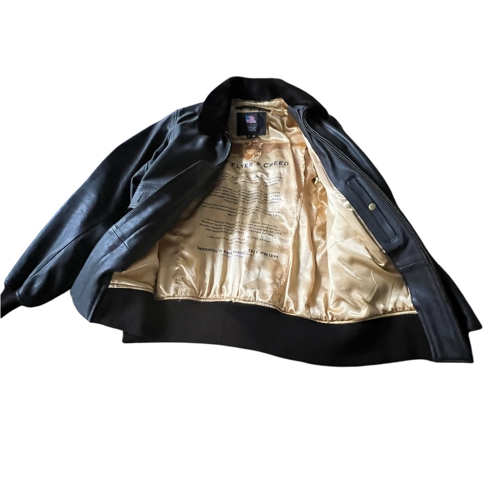 US Wings United States Navy USN Goatskin Leather Bomber Aviator Jacket Top Gun L - Picture 3 of 7